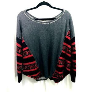 Free People Women's Long Sleeve Striped Knit Pullover Sweater Gray Red Size S